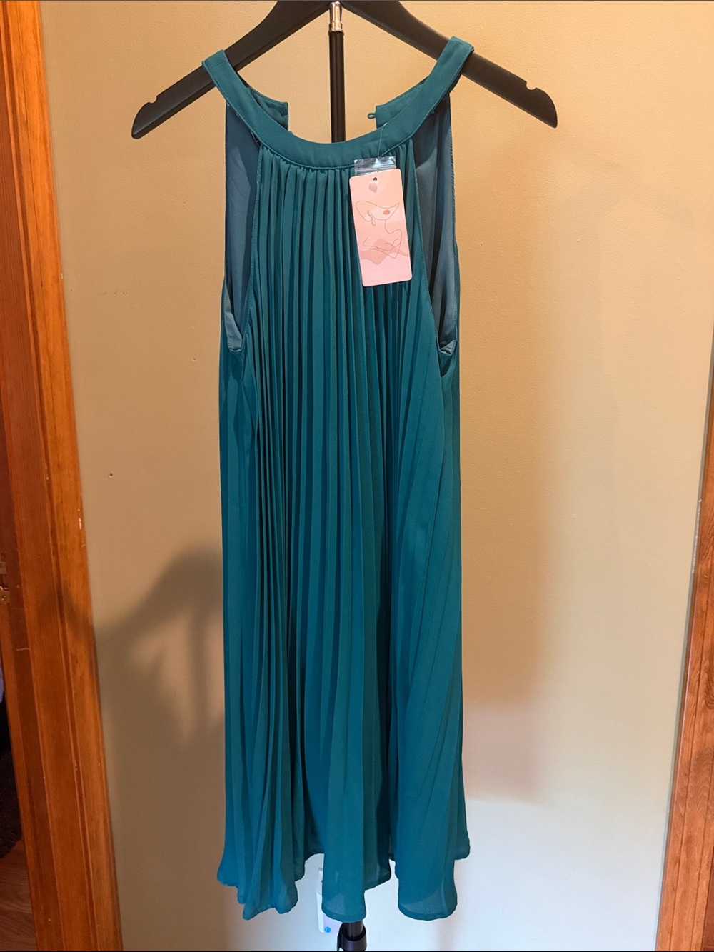 Pleated Teal Sleeveless Halter Dress